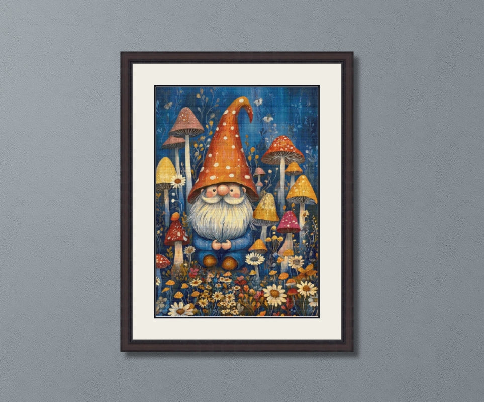 Enchanted Gnome in Mushroom Forest Cross Stitch Pattern