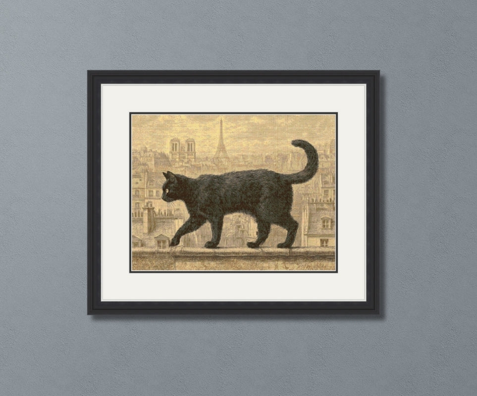 Parisian Black Cat Cross Stitch Pattern
