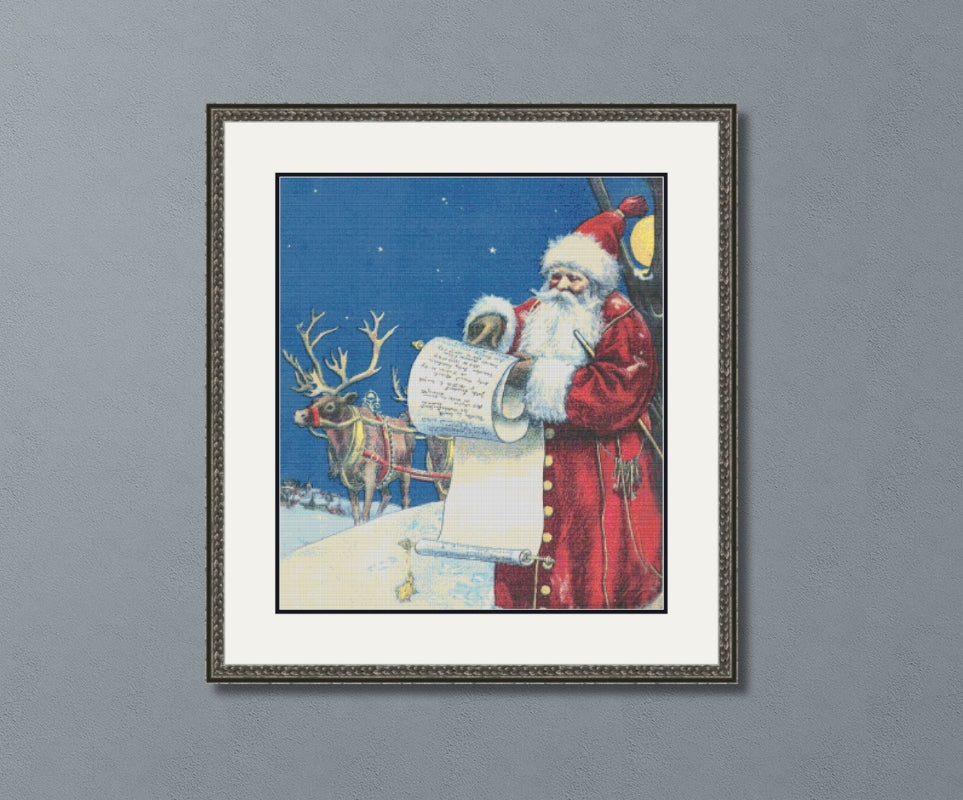 Santa Checking His List Cross Stitch Pattern