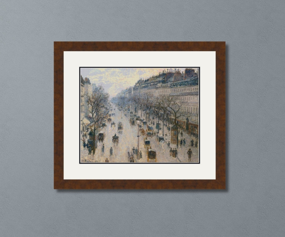 The Boulevard Montmartre on a Winter Morning Pissarro Cross Stitch Pattern