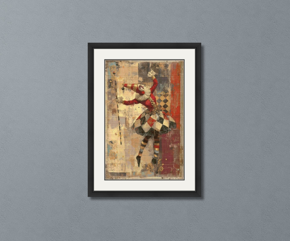 Vintage Circus Harlequin Cross Stitch Pattern