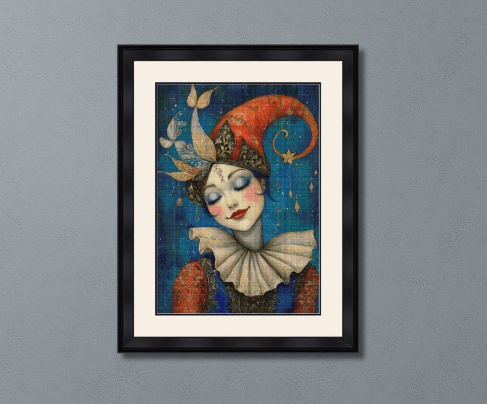 Whimsical Harlequin Daydream Cross Stitch Pattern