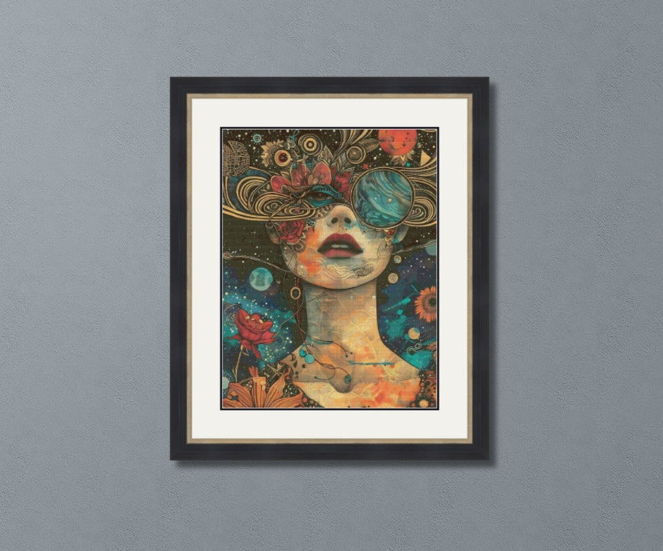 Whimsical Surreal Celestial Portrait Cross Stitch Pattern