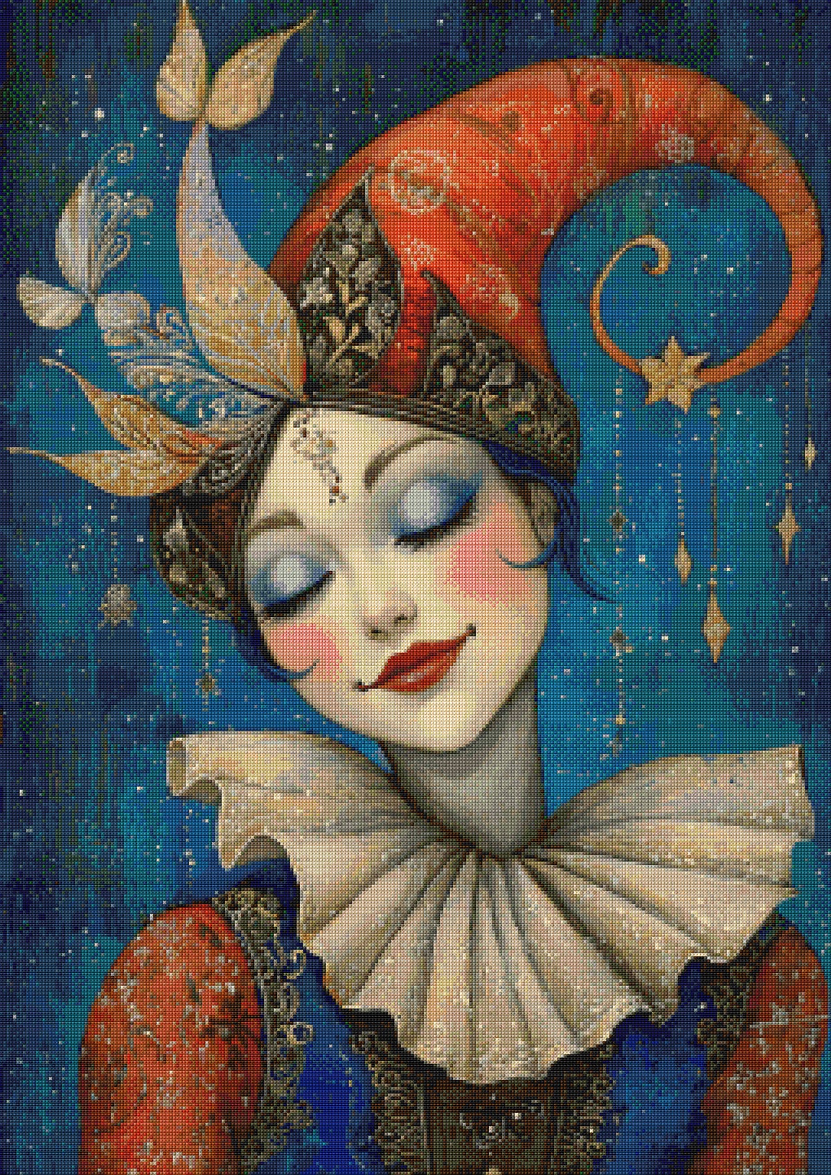 Whimsical Harlequin Daydream Cross Stitch Pattern