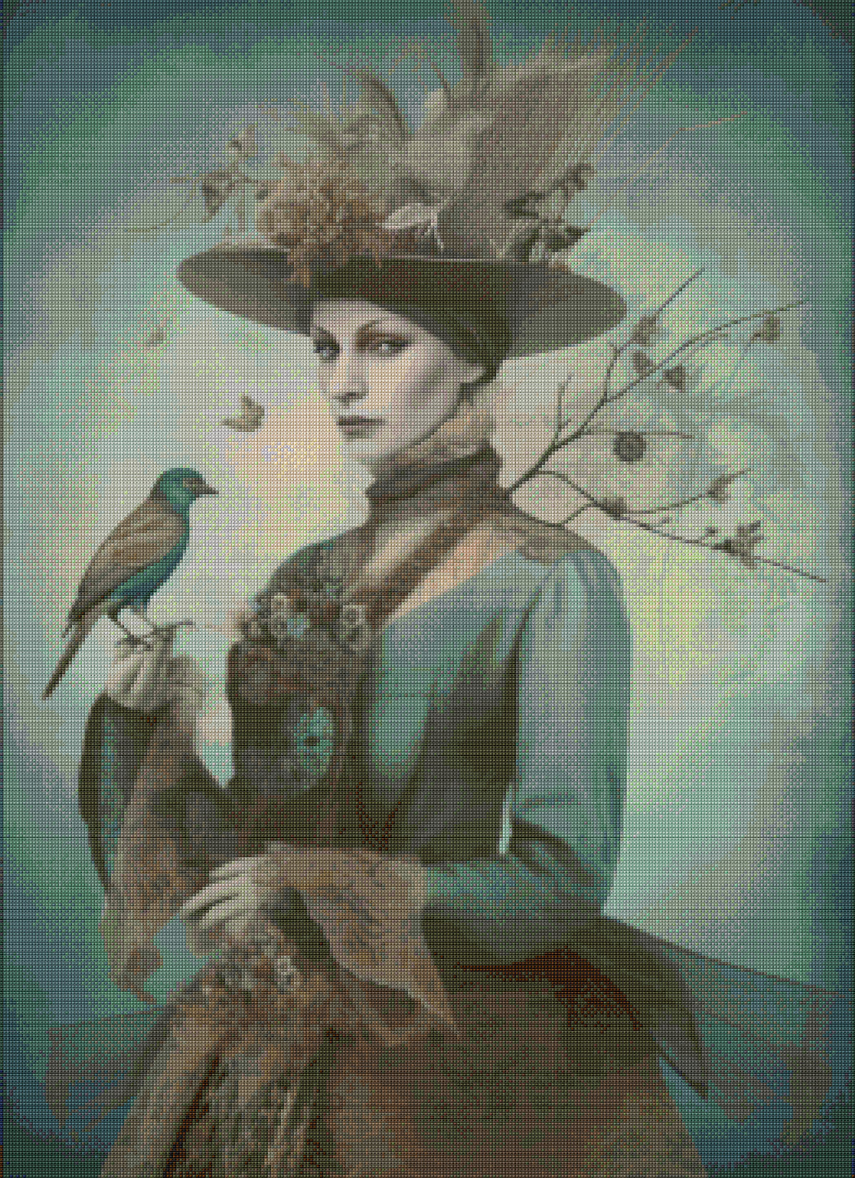 Winter Witch with Bird Cross Stitch Pattern