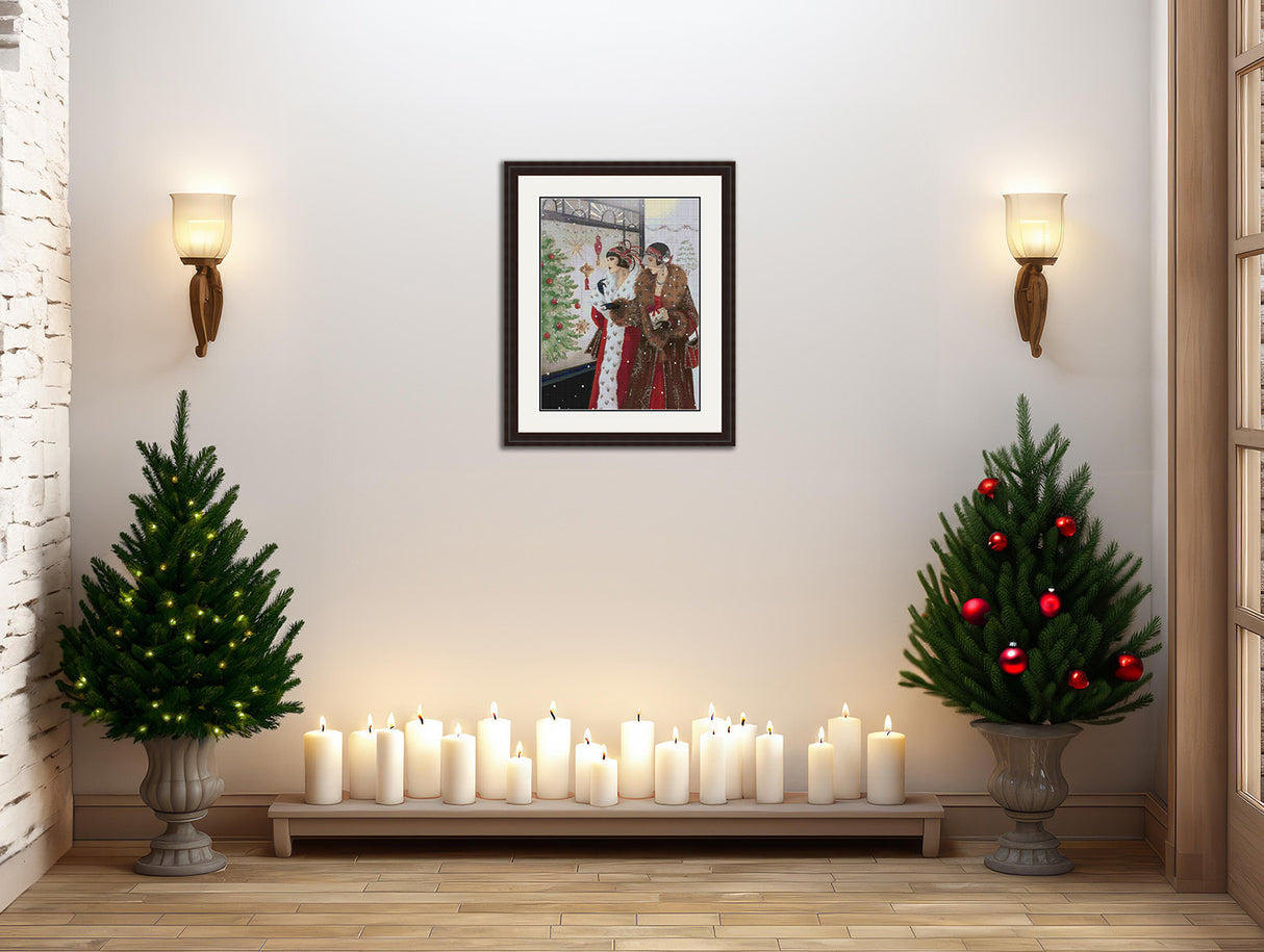 Women Window Shopping for Christmas Cross Stitch Pattern