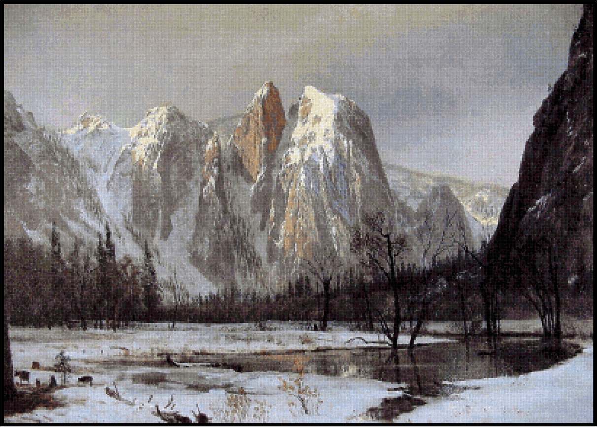 Cathedral Rock, Yosemite Valley, California - Albert Bierstadt Cross Stitch Pattern