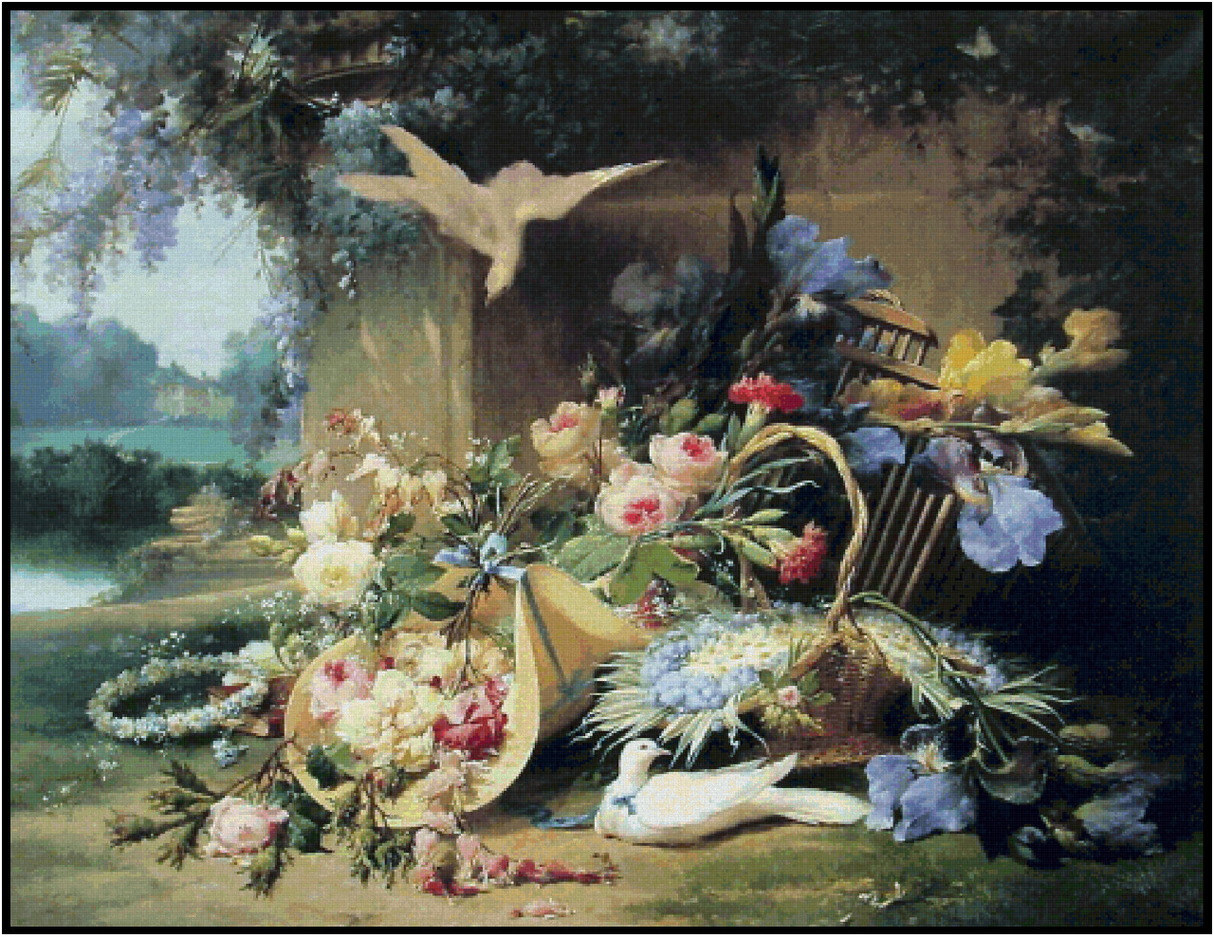 Elegant Still Life with Flowers - Eugene Bidau Cross Stitch Pattern