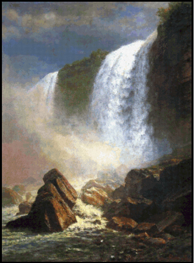 Falls of Niagara from Below - Albert Bierstadt Cross Stitch Pattern