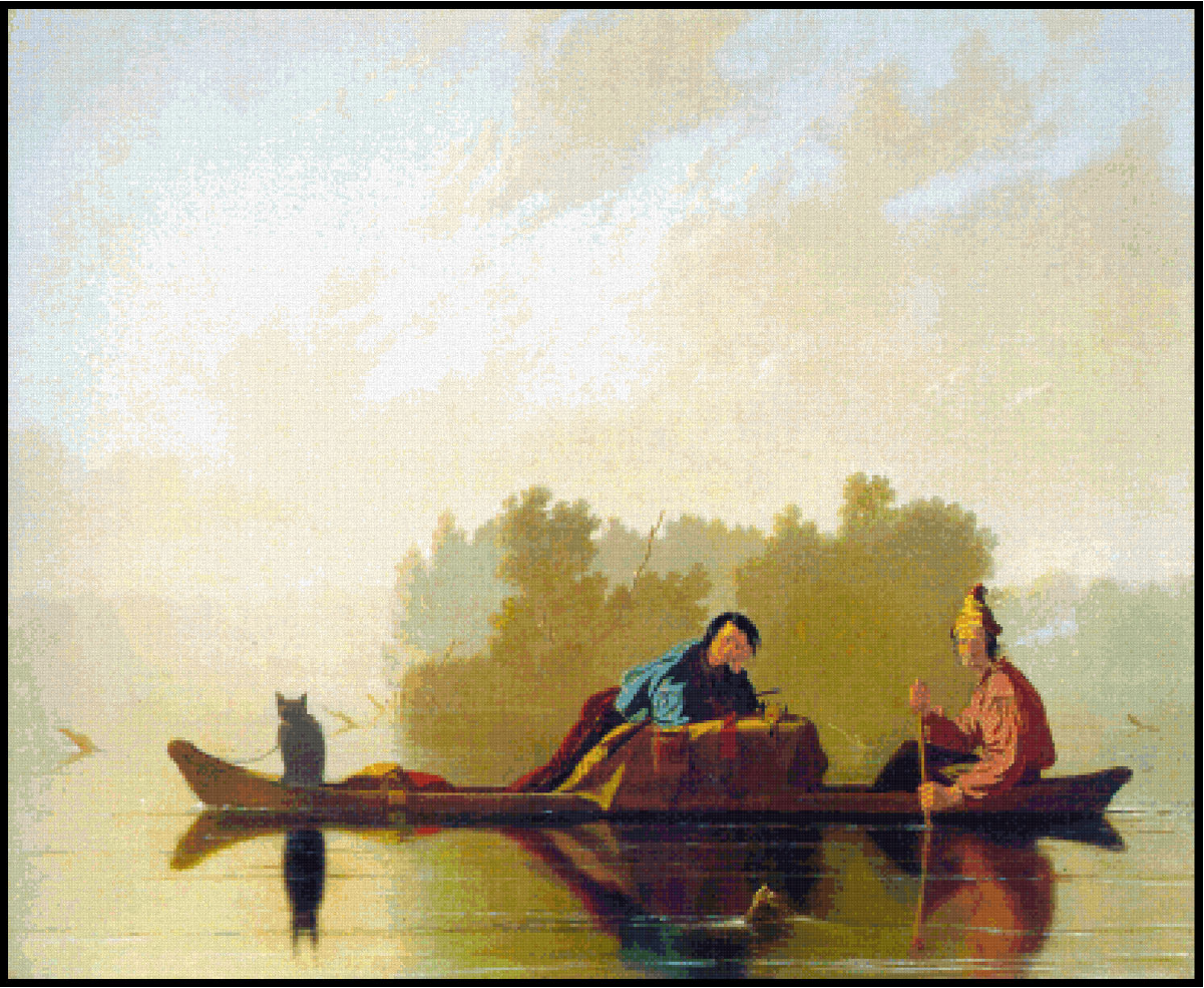 Fur Traders Descending the Mississippi - George Bingham Cross Stitch Pattern
