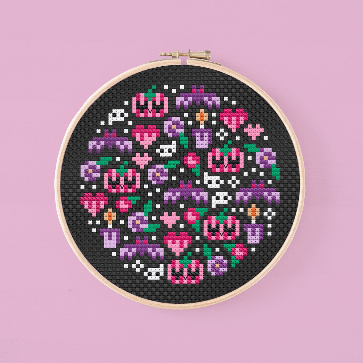 Tiny Halloween Garden Cross Stitch Pattern