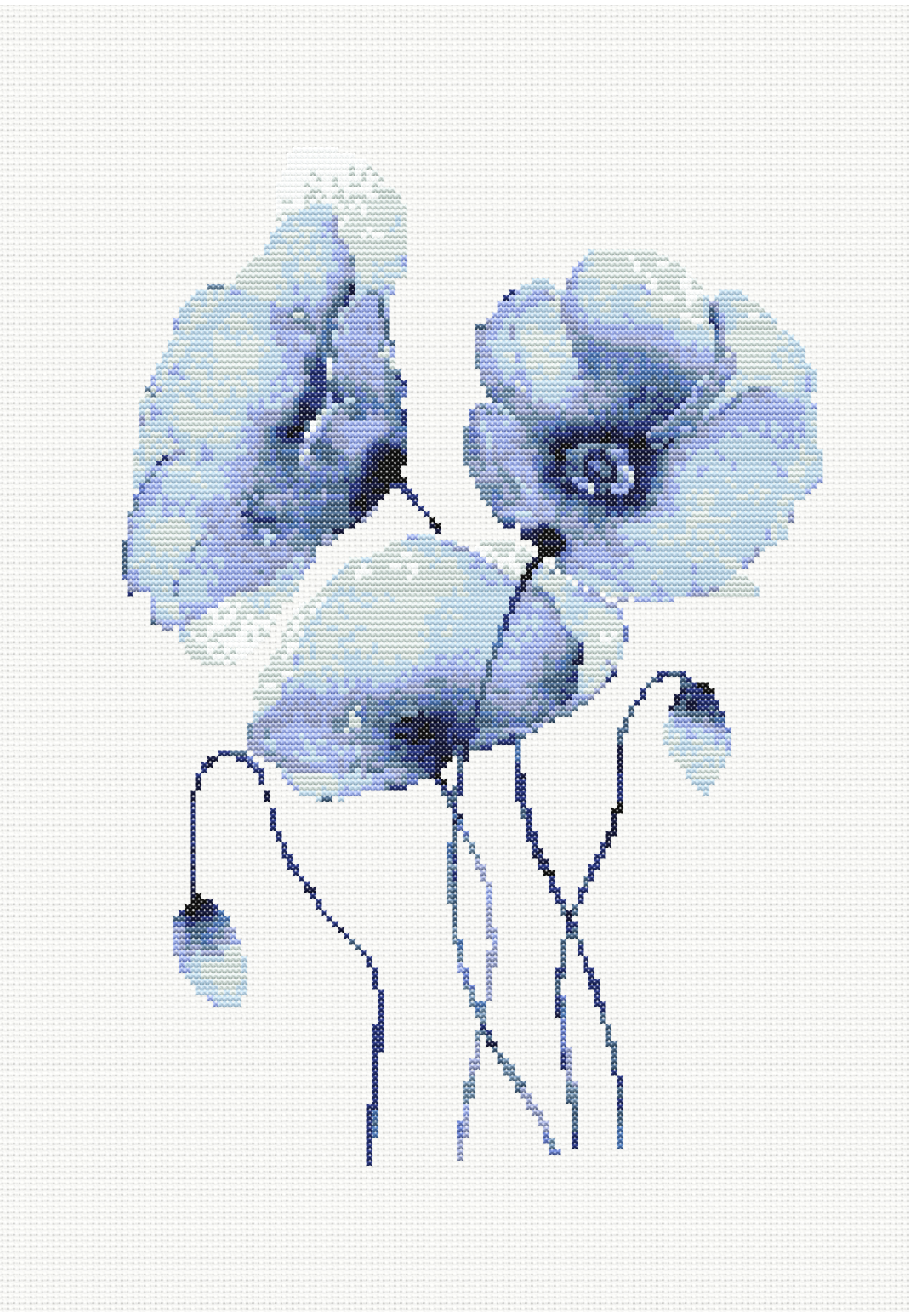 Azure Petals - Blue Poppies Cross Stitch Pattern