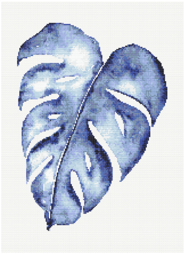 cross stitch monstera Leaf Ocean Hues