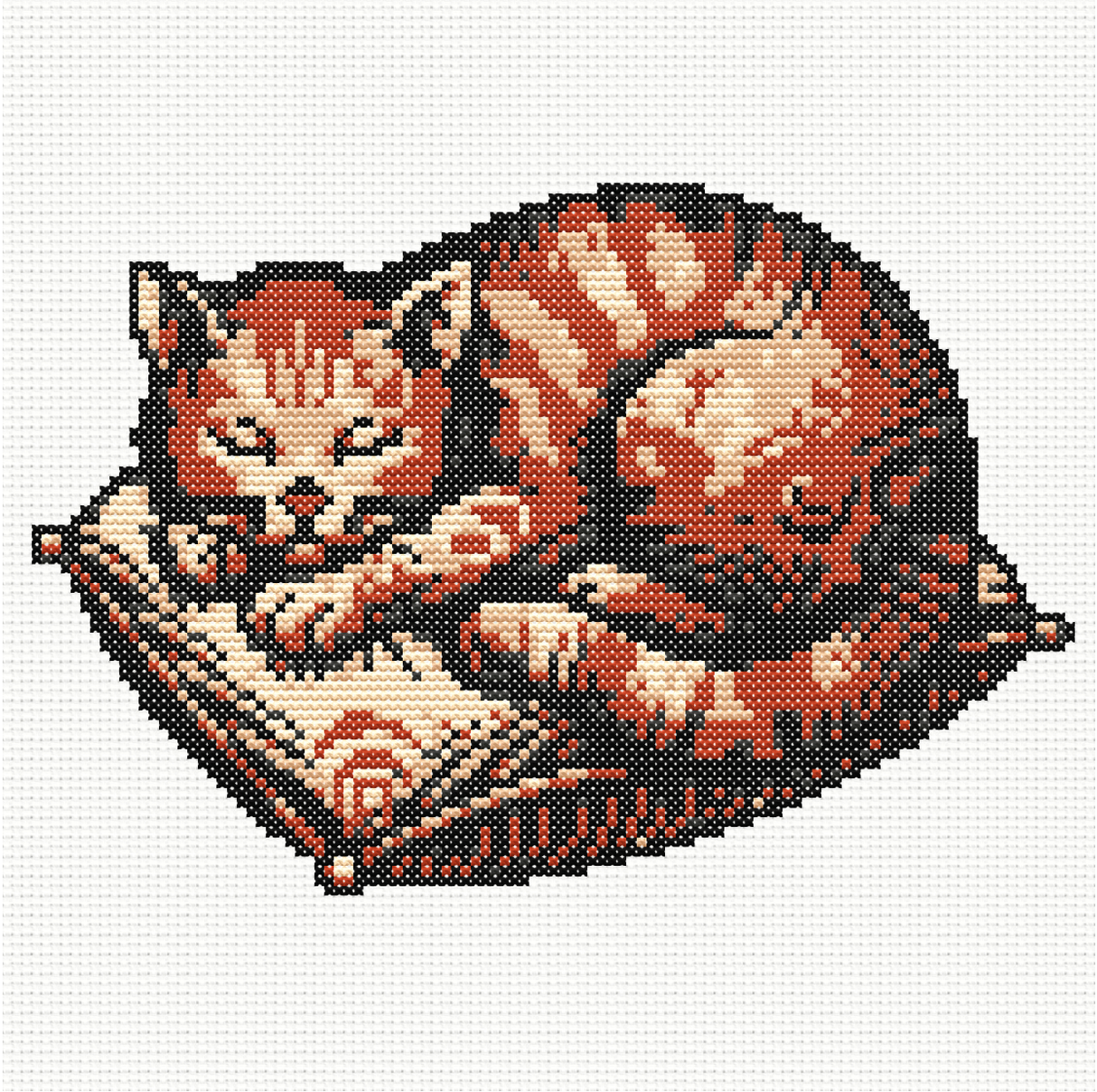 Cat Sleeping on a Cushion Cross Stitch Pattern