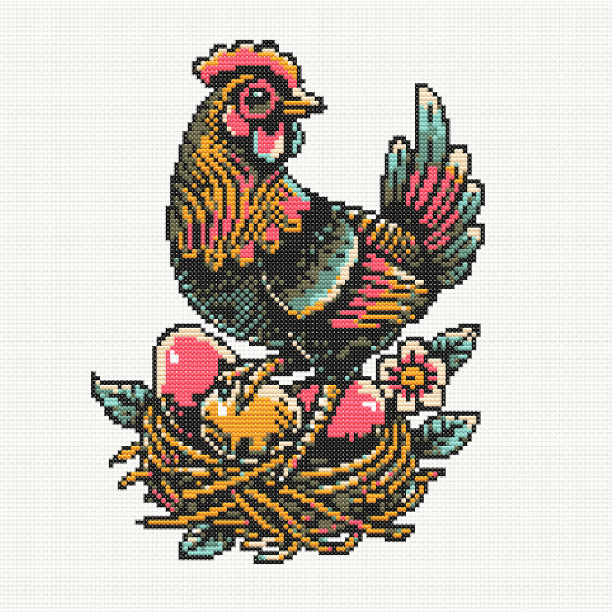 Eggs-travagant Rooster Cross Stitch Pattern