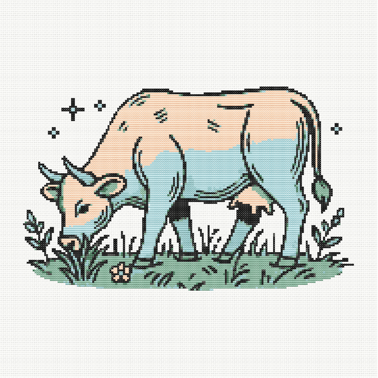 Grazing Cow Cross Stitch Pattern