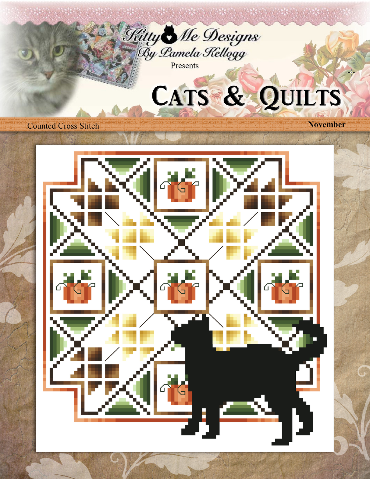 Cats and Quilts November Cross Stitch Pattern