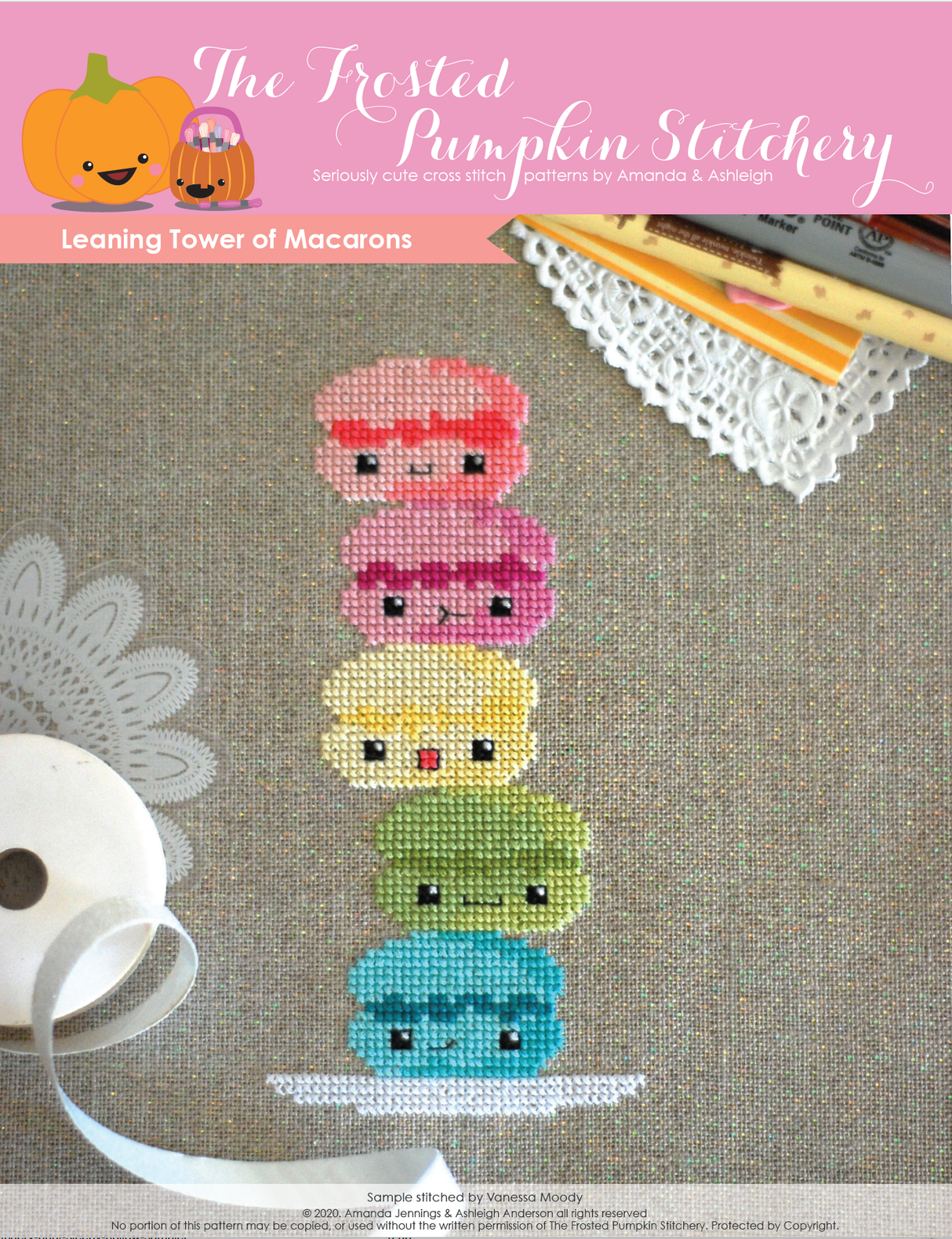 Leaning Tower of Macarons Cross Stitch Pattern