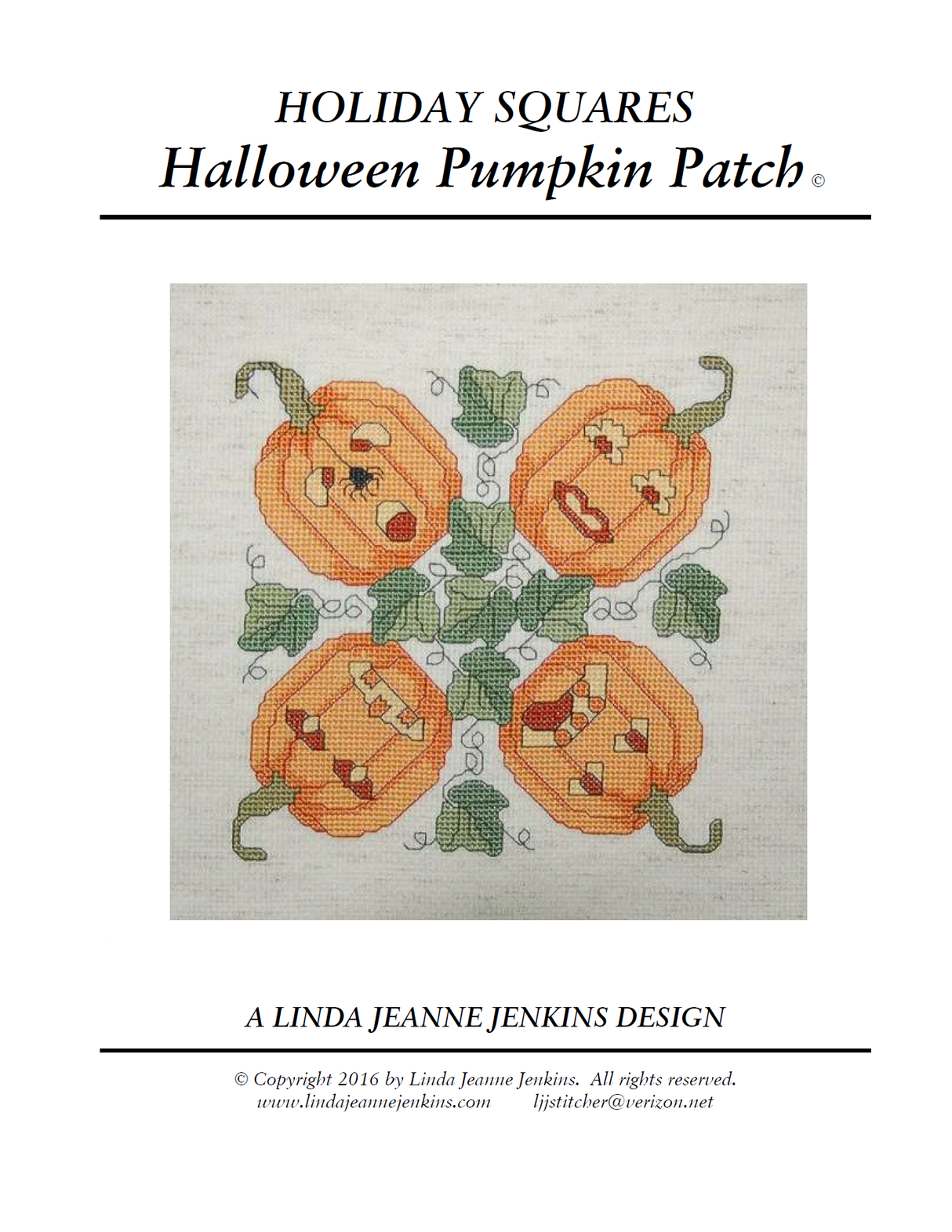 Halloween Pumpkin Patch Holiday Squares Cross Stitch Pattern