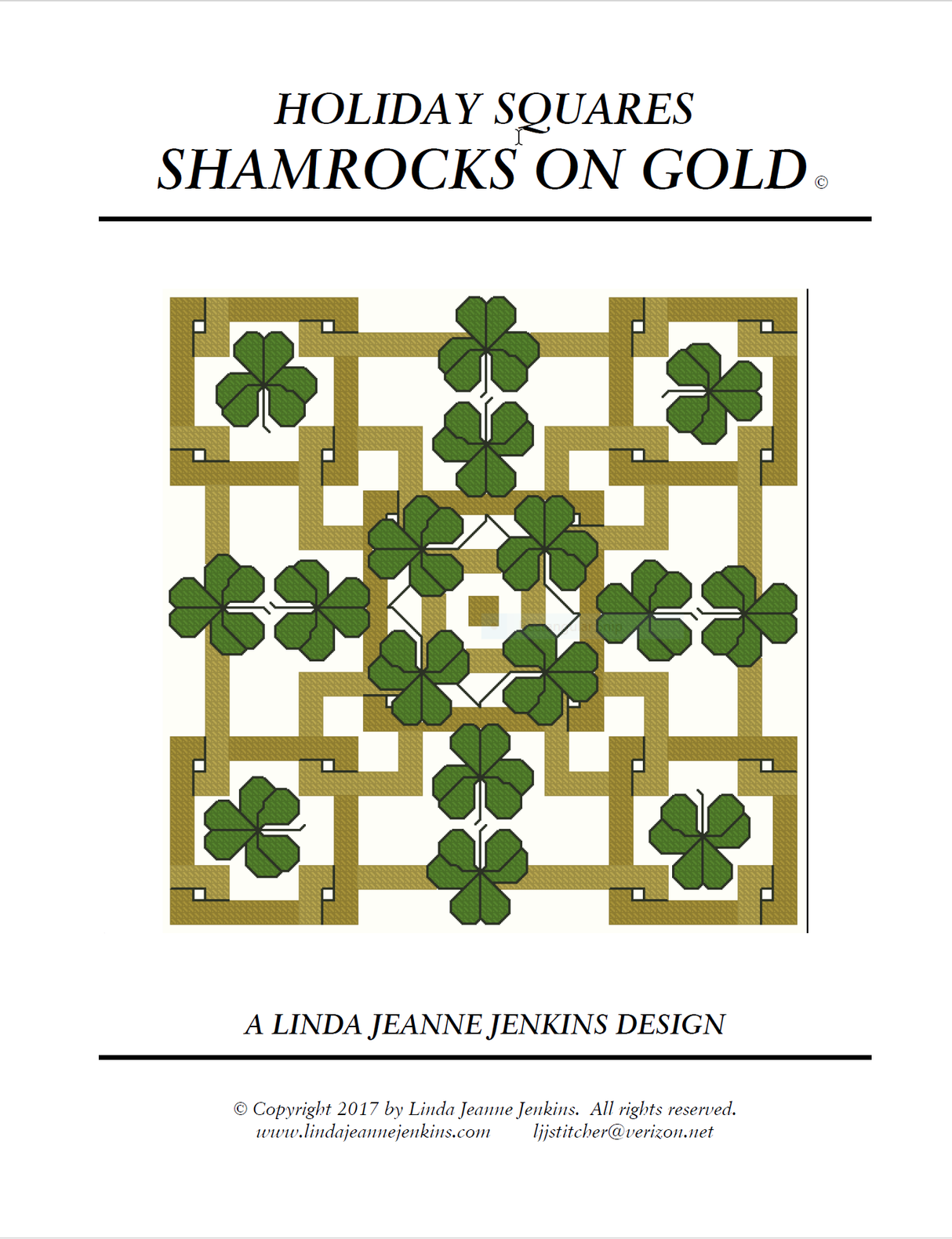 Shamrocks on Gold Holiday Squares Cross Stitch Pattern