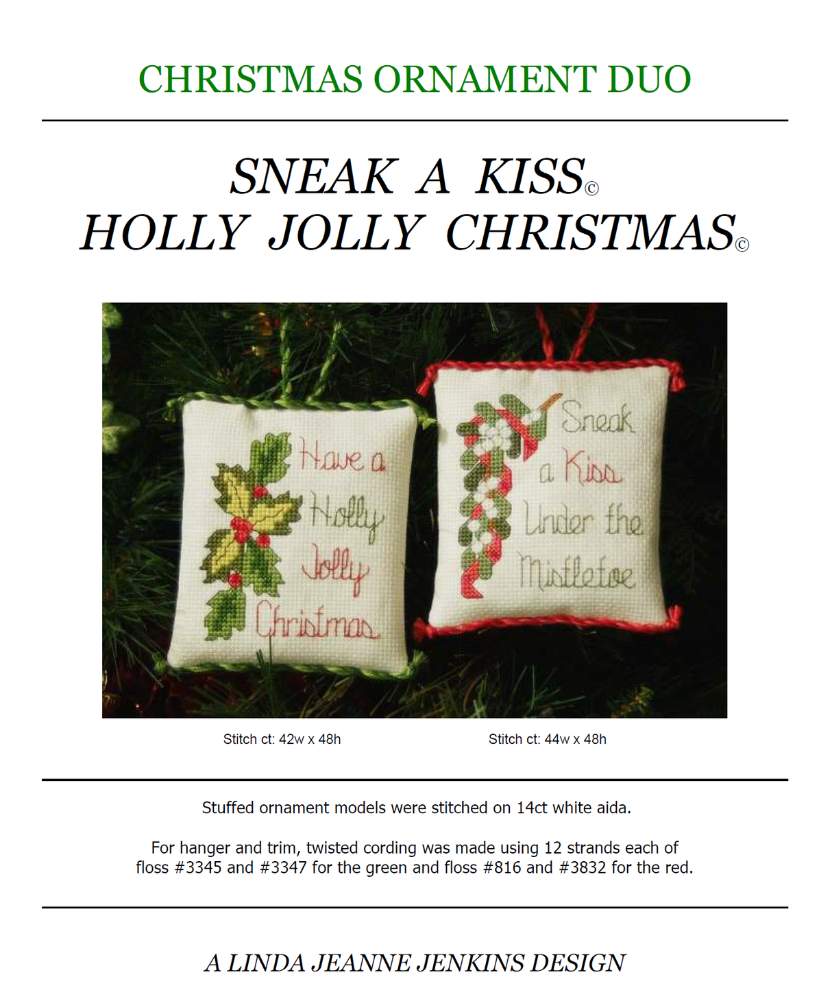 Holly Jolly Sneak Kiss Duo Cross Stitch Pattern