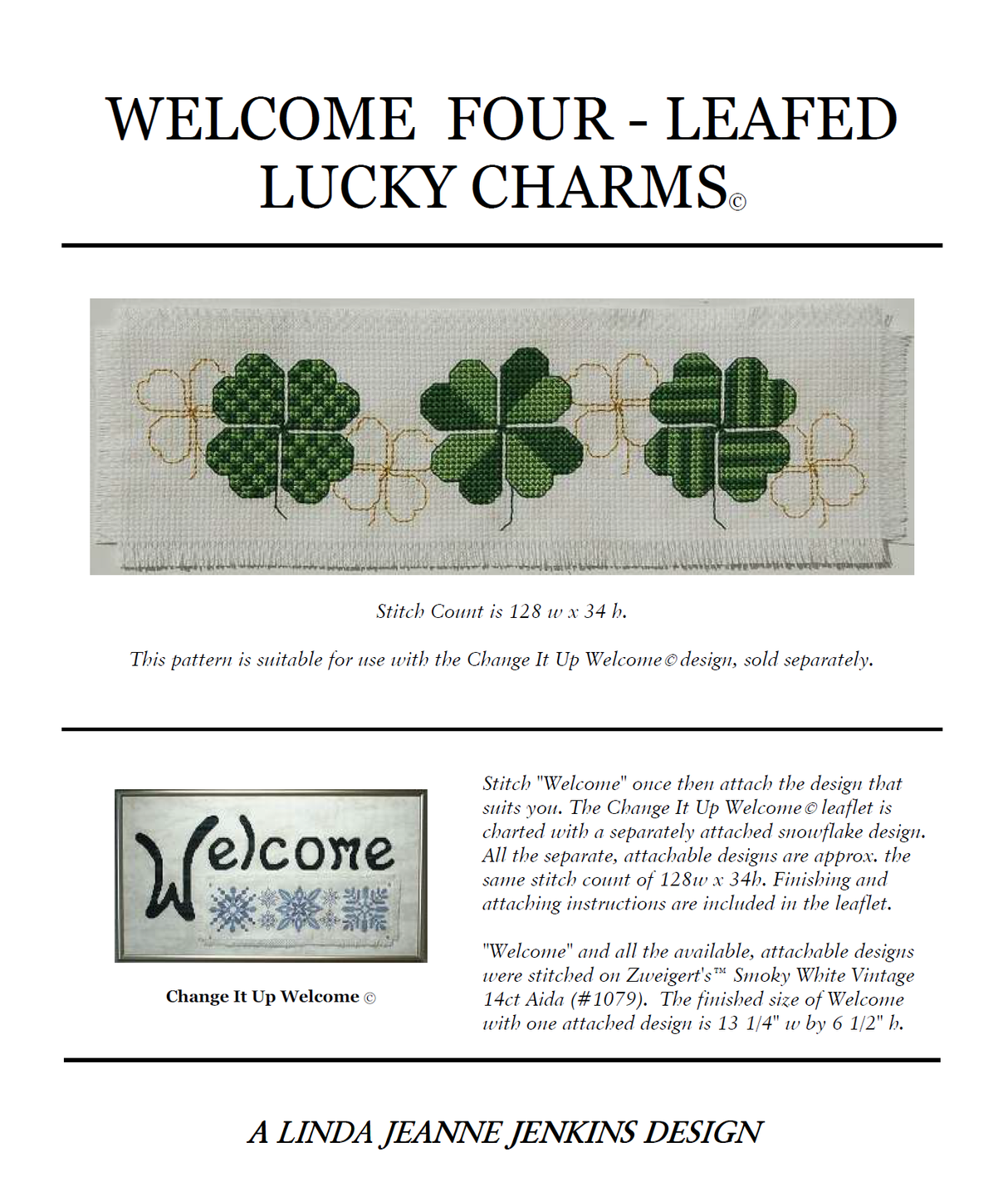 Welcome Four-Leafed Lucky Charms Cross Stitch Pattern