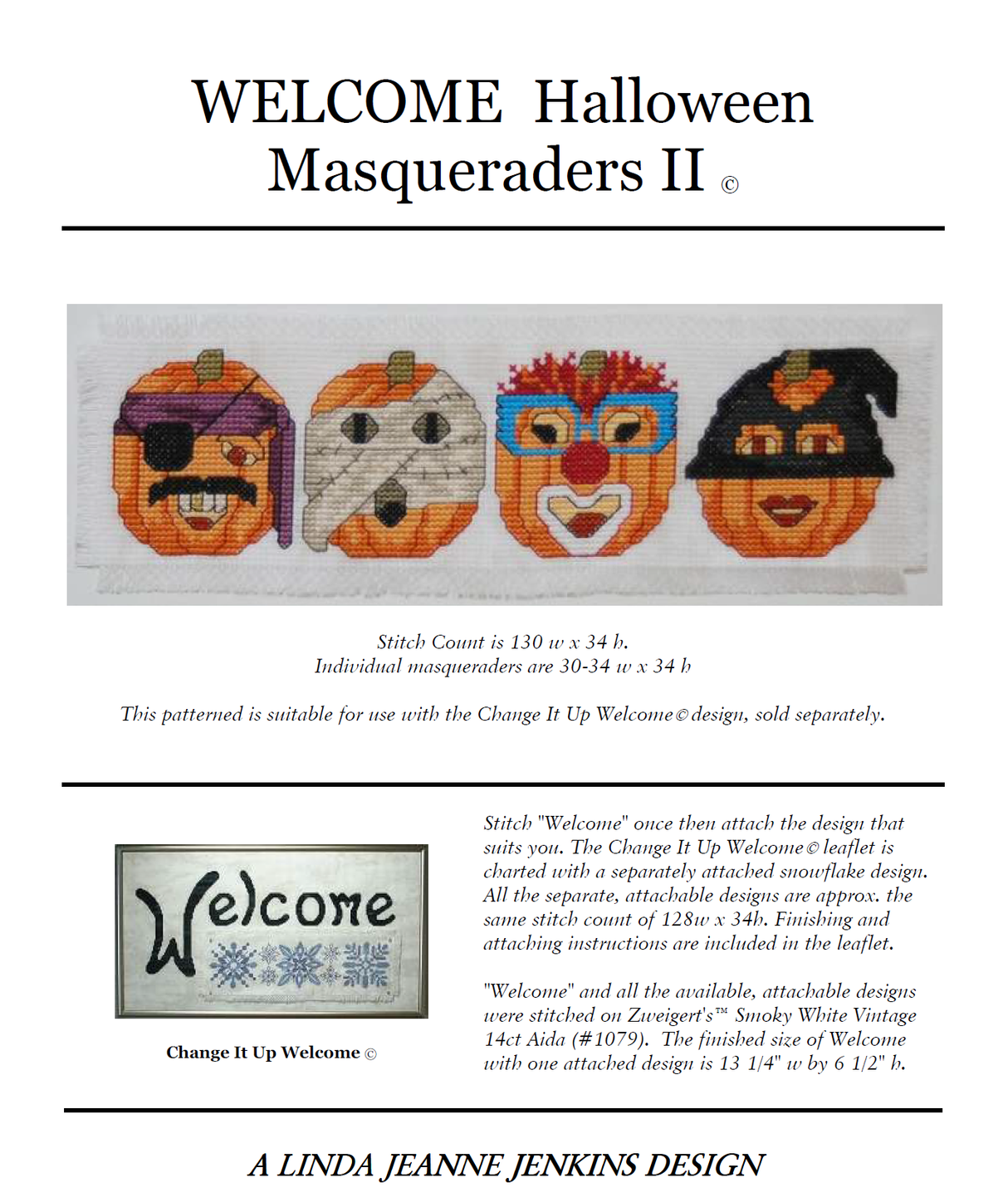 Welcome Halloween Masqueraders II Cross Stitch Pattern