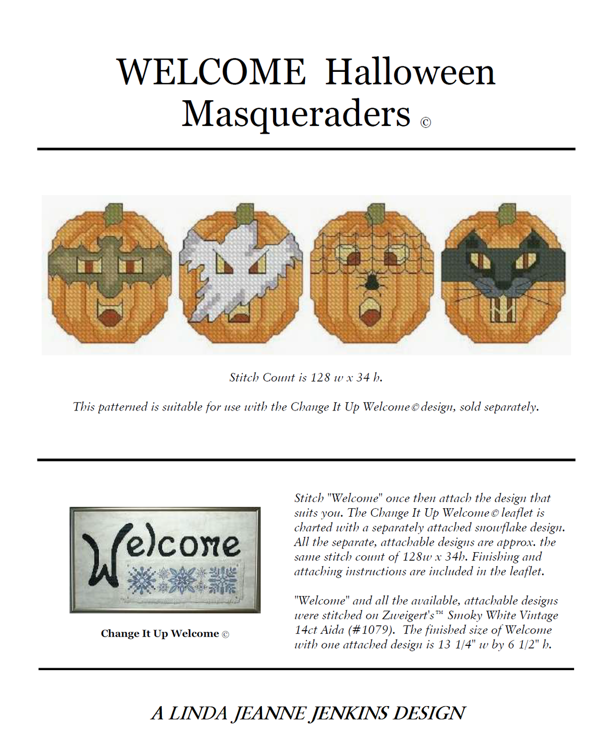 Welcome Halloween Masqueraders Cross Stitch Pattern