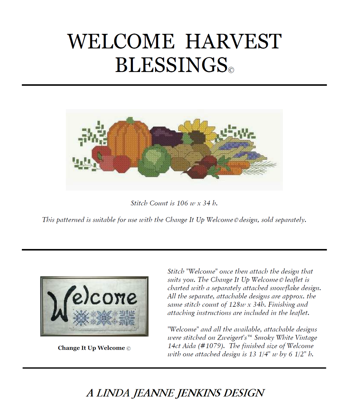 Welcome Harvest Blessings Cross Stitch Pattern