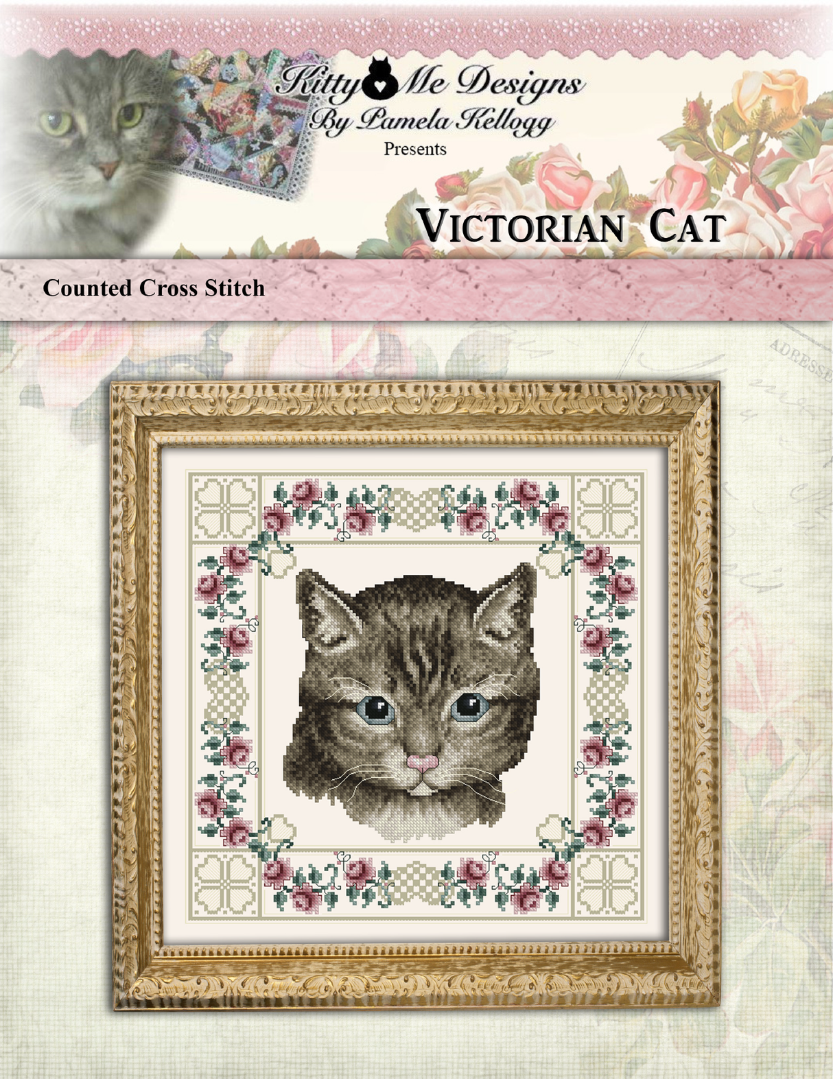 Victorian Cat Cross Stitch Pattern