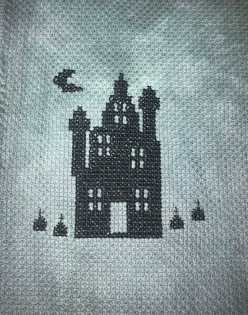 Haunted House Silhouette Magnificent Mini Cross Stitch Pattern