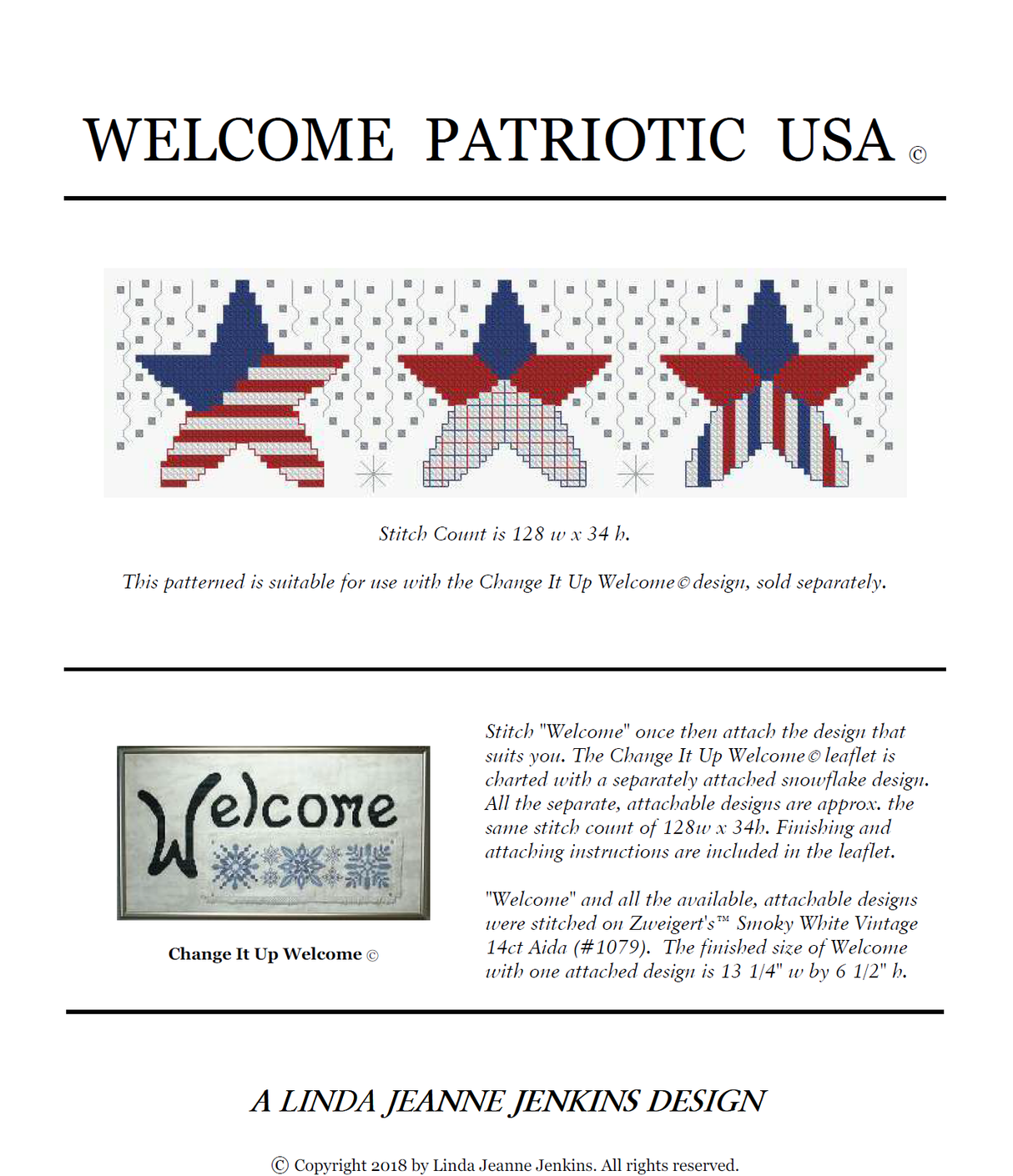 Welcome Patriotic USA Cross Stitch Pattern