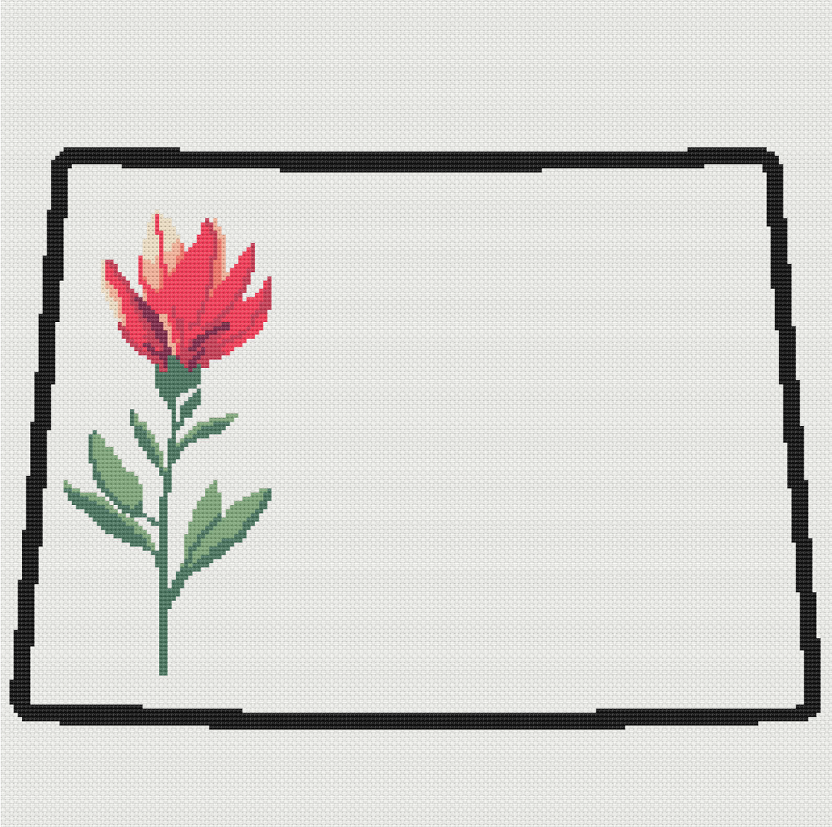Wyoming & Indian Paintbrush Outline Map Black Cross Stitch Pattern