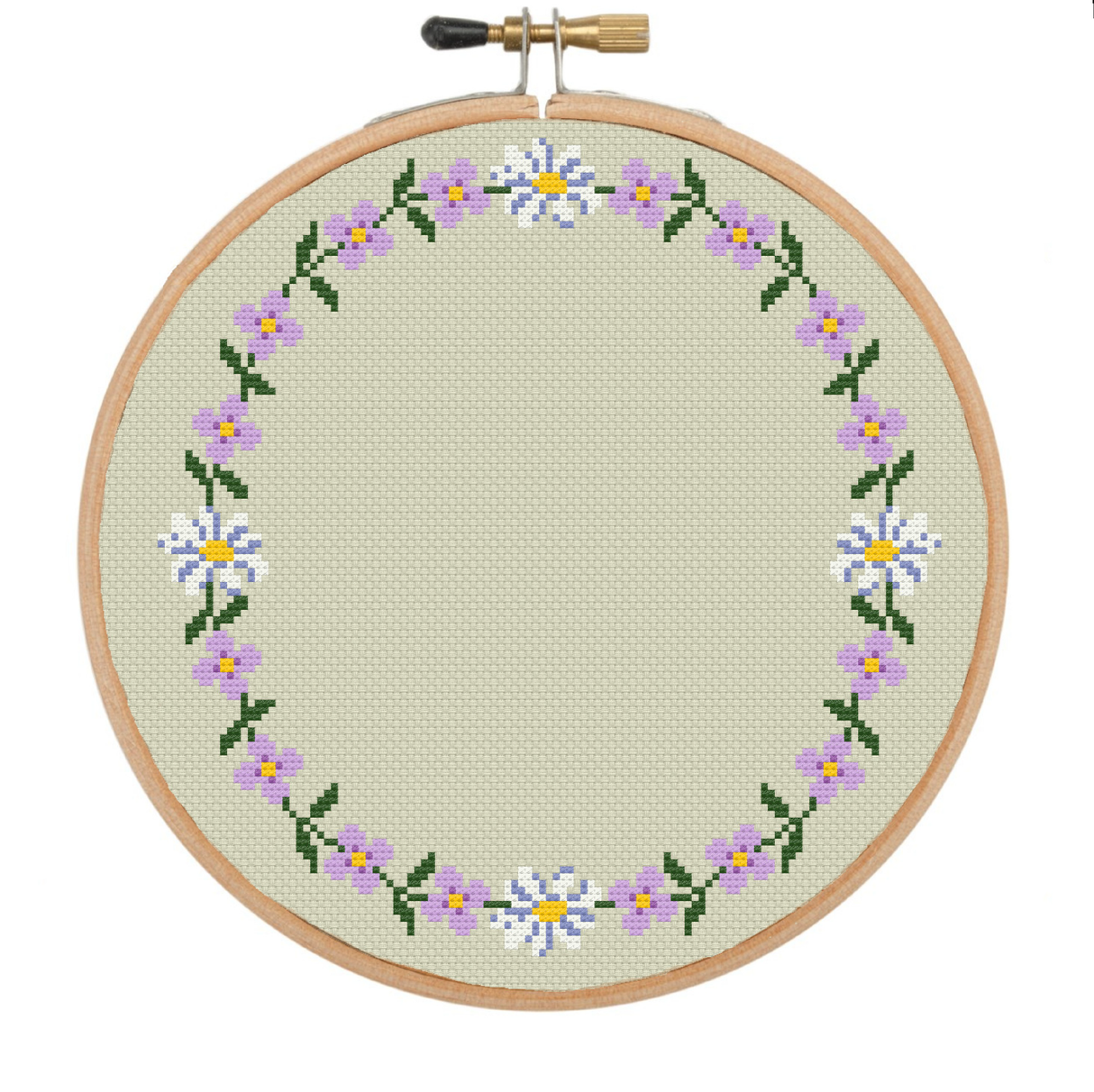Purple Floral Wreath Cross Stitch Pattern