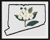 Connecticut & Mountain Laurel Outline Map Black Cross Stitch Pattern