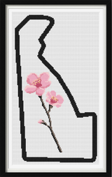 Delaware & Peach Blossom Outline Map Black Cross Stitch Pattern