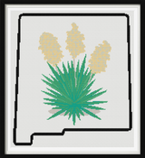 New Mexico & Yucca Flower Outline Map Black Cross Stitch Pattern