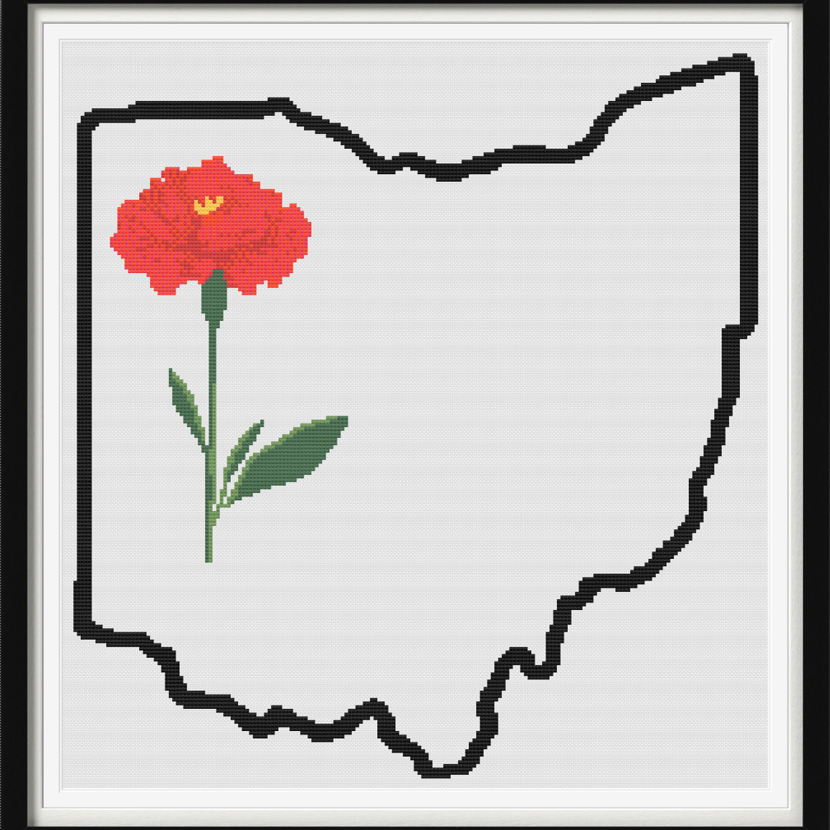 Ohio & Scarlet Carnation Outline Map Black Cross Stitch Pattern – Craft ...
