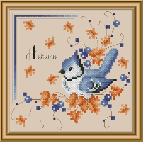 Four Season Birds Autumn Cross Stitch Pattern