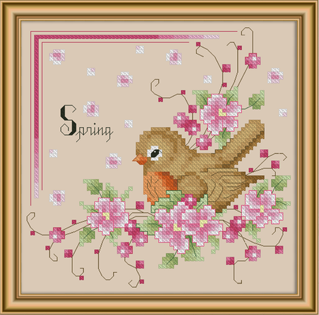 Four Season Birds Spring Cross Stitch Pattern
