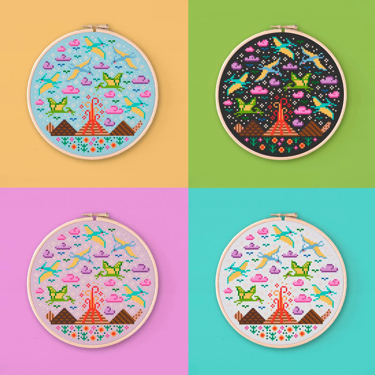 Mini Dino Garden – Design 1 Cross Stitch Pattern