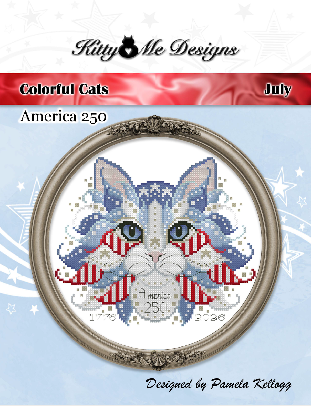 Colorful Cats July America 250 Cross Stitch Pattern