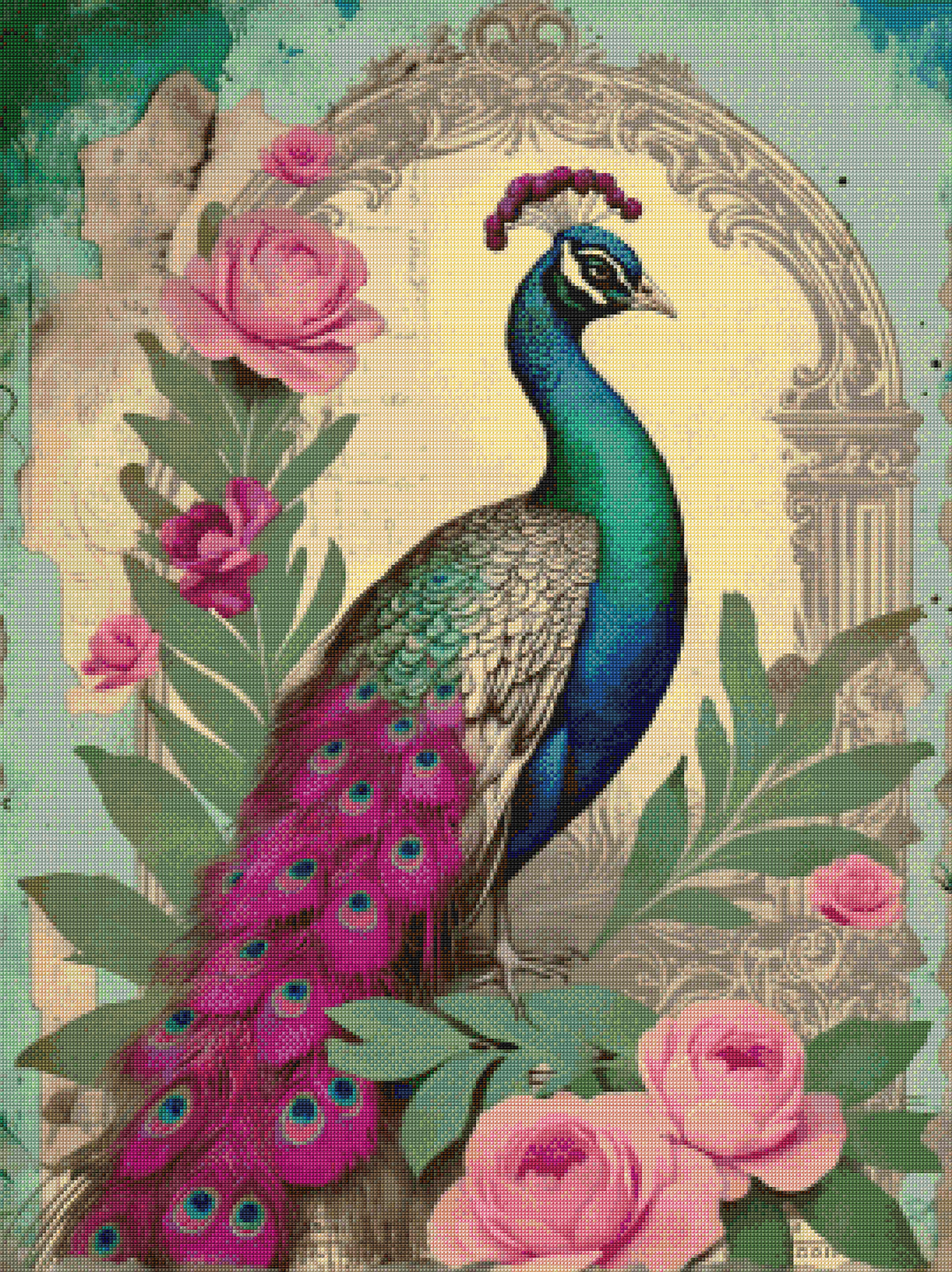 Art Nouveau Peacock with Roses Cross Stitch Pattern