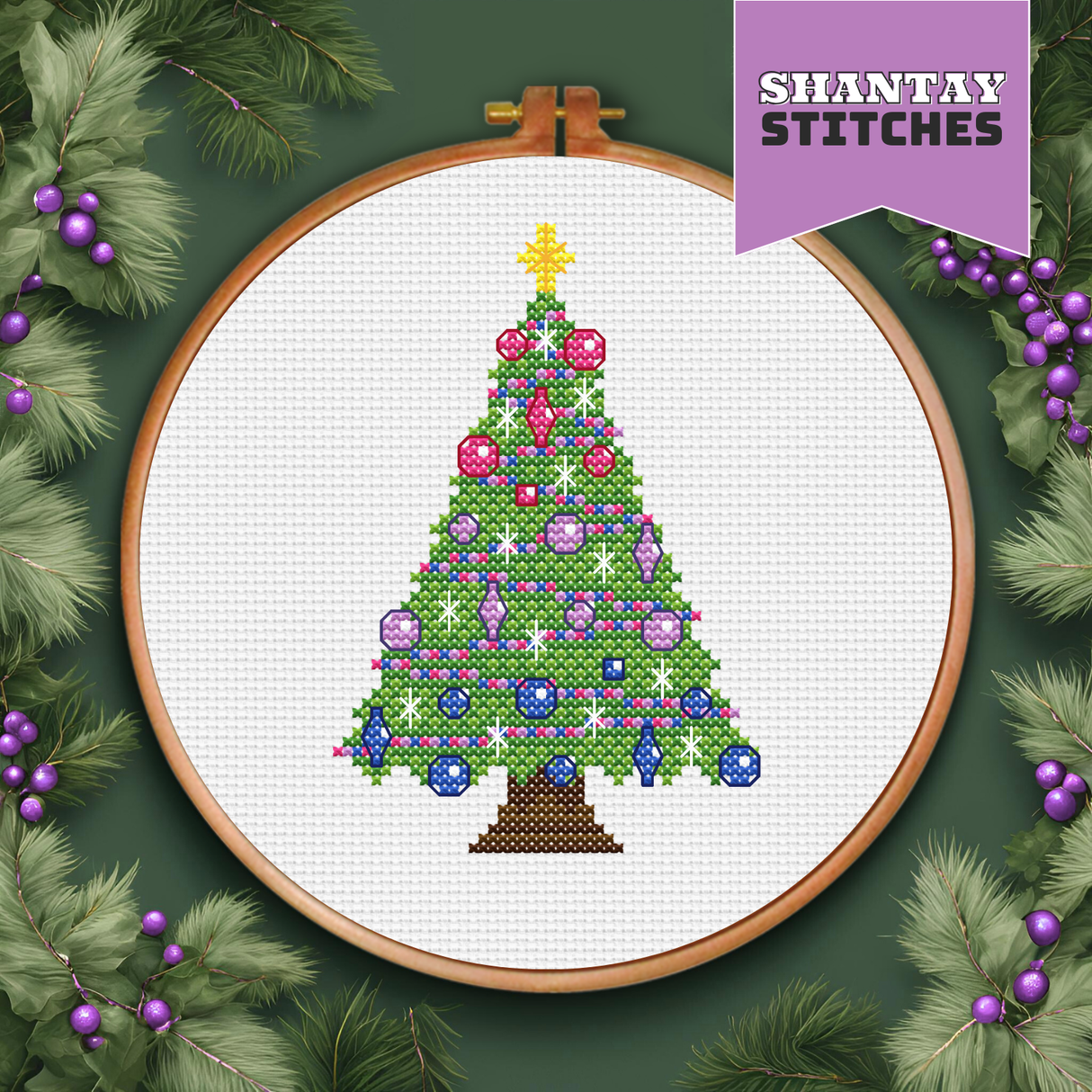 Bi Pride Christmas Tree Cross Stitch Pattern