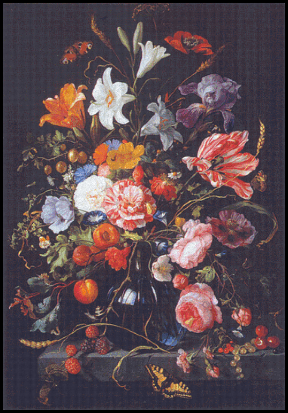 Vase with Flowers - Jan Davidsz de Heem Cross Stitch Pattern