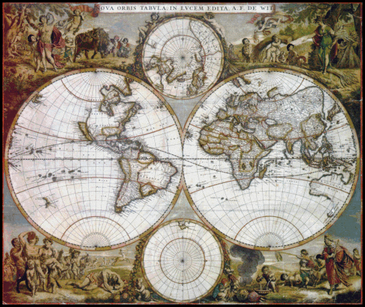 Nova Orbis Tabula Frederick de Wit Cross Stitch Pattern