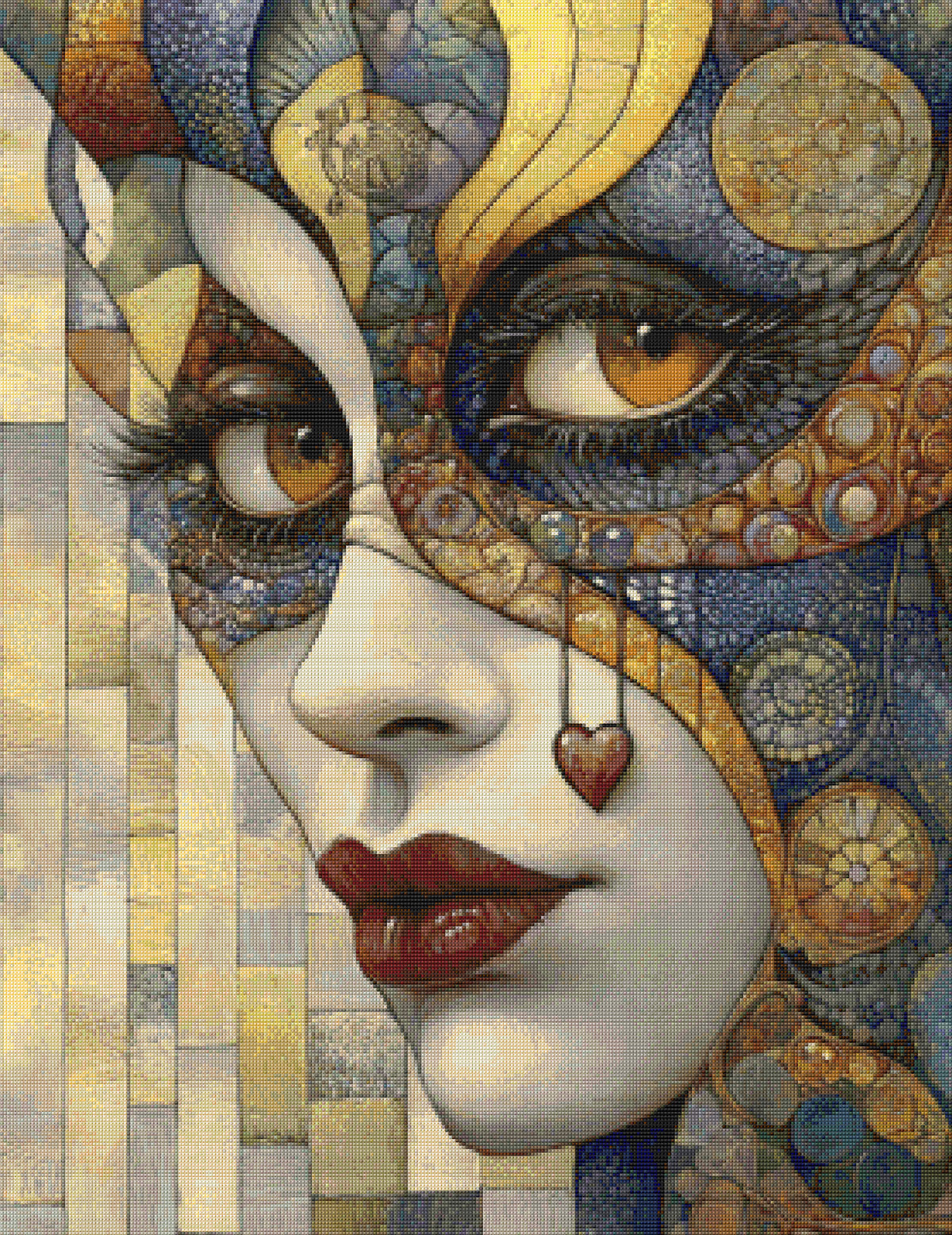 Golden Mosaic Fantasy Woman Cross Stitch Pattern