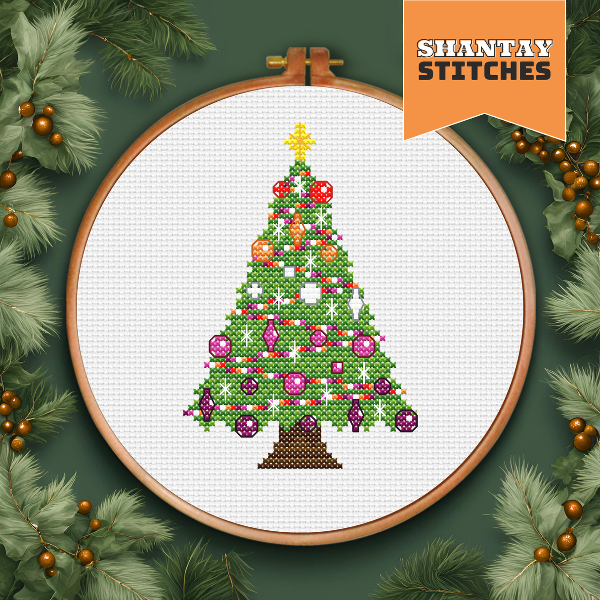 Lesbian Pride Christmas Tree Cross Stitch Pattern