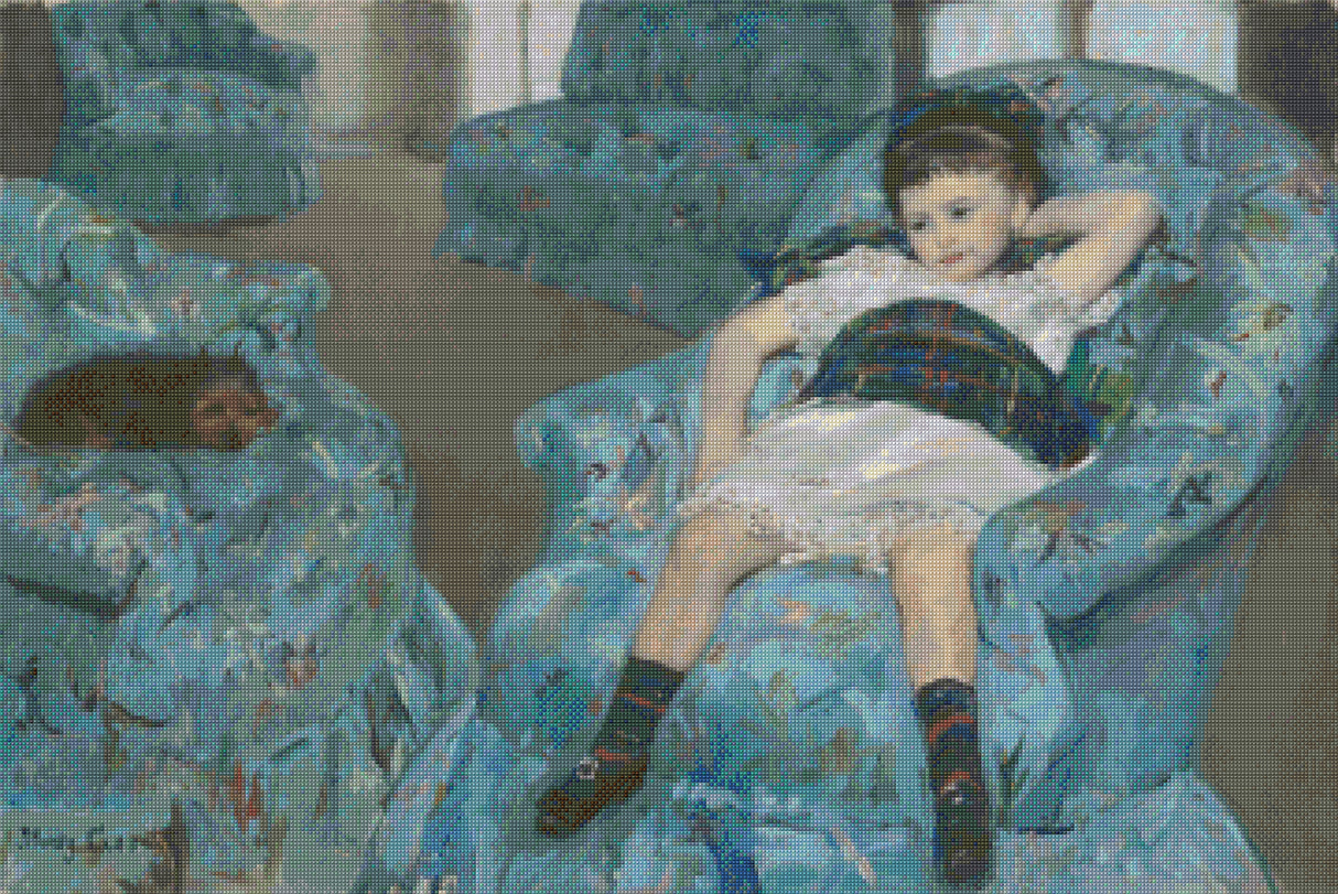 Little Girl in a Blue Armchair Mary Cassatt Cross Stitch Pattern