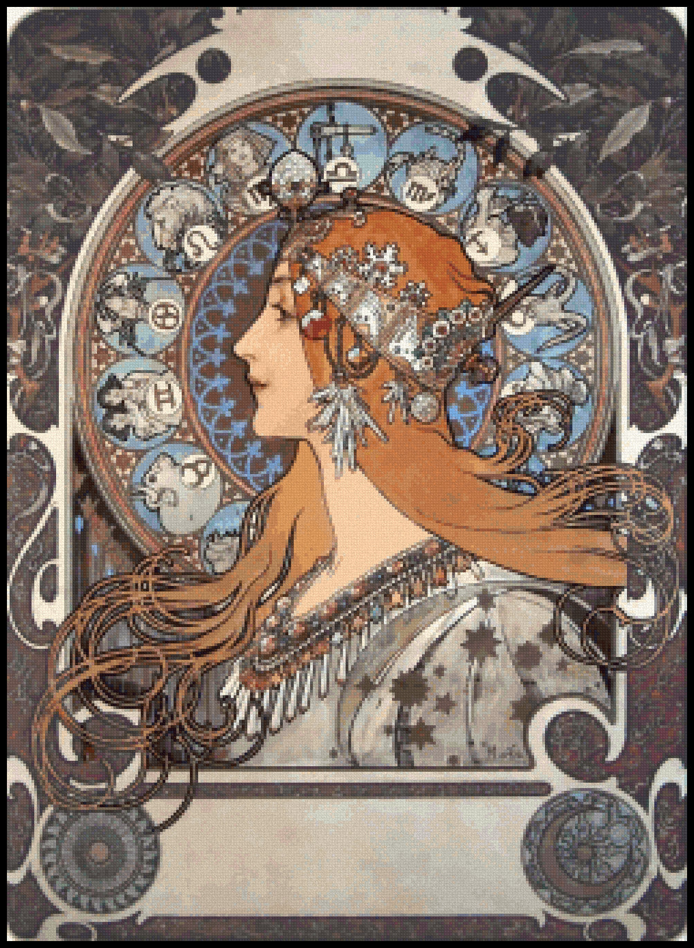 Zodiac Alphonse Mucha Cross Stitch Pattern